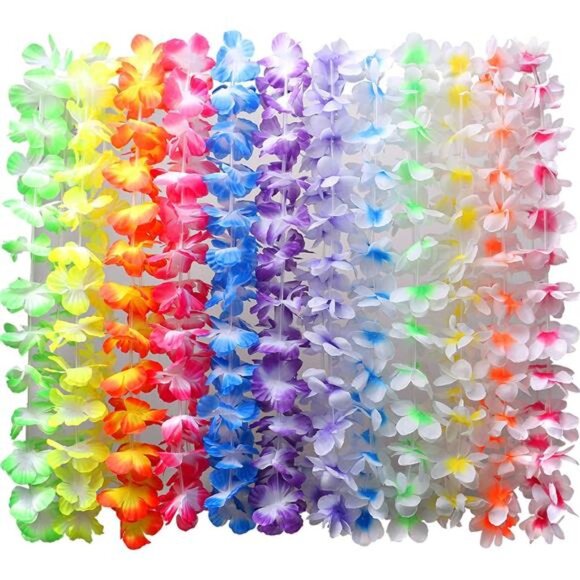 36 Counts Hawaiian Leis Necklace Tropical Luau Hawaii Silk Flower - Picture 4 of 8